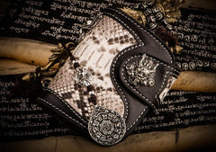 Handmade Leather Biker Wallet Mens Cool Short Chain Wallet Trucker Wallet with Chain