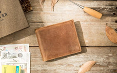 Coffee Cool Leather Mens Slim Small Wallet Bifold Vintage billfold Wallet for Men - imessengerbags