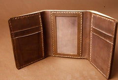 Handmade Coffee Leather Mens Small Trifold Wallet Cool billfold Wallet for Men - imessengerbags