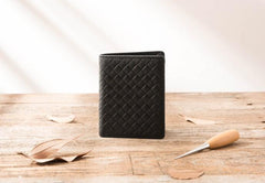 Braided Leather Mens Small Wallets Bifold Slim Front Pocket Wallet for Men - imessengerbags