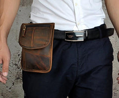 Mens Leather Small Belt Pouch Slim Side Bag Waist Pouch Holster Belt Case for Men