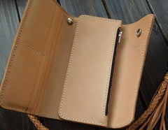 Handmade Leather Biker Wallet Mens Cool Chain Trifold Wallet Trucker Wallet with Chain