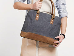 Mens Canvas Leather Briefcase Handbag Work Bag Business Bag for Men