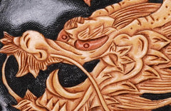 Handmade Leather Mens Clutch Wallet Cool Chinese Dragon Tooled Wallet Long Zipper Wallets for Men - imessengerbags