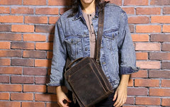 Cool Coffee Vintage Leather Mens Messenger Bags Shoulder Bag for Men