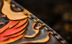 Handmade Leather Chinese Lion Tooled Mens billfold Wallet Cool Leather Wallet Slim Wallet for Men - imessengerbags