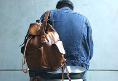 Handmade Cool Leather Mens Backpack Travel Backpacks Laptop Backpack for men