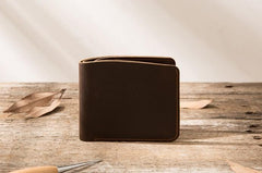 Coffee Cool Leather Mens Small Wallet Bifold Vintage Slim billfold Wallet for Men - imessengerbags