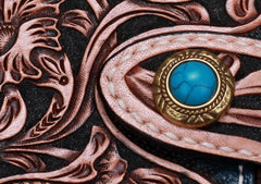 Handmade Leather Tooled Floral Mens Clutch Wallet Cool Wallet Long Wallets for Men Women - imessengerbags