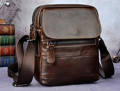 Cool Small Coffee Leather Mens Side Bag Messenger Bag Shoulder Bag for Men - imessengerbags