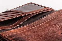 Handmade Leather Mens Cool Long Leather Wallet Bifold Clutch Wallet for Men