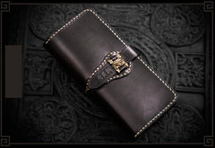 Handmade Leather Men Tooled Chinese Lion Cool Leather Wallet Long Phone Wallets for Men - imessengerbags