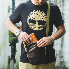 Casual Coffee Leather Men Vertical Side Bag Green Small Messenger Bag Black Courier Bag For Men