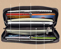 Handmade Leather Men's Zipper Long Wallet Clutch Wallet Wristlet Wallet For Men - imessengerbags