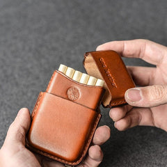 Handmade Brown Leather Mens 11pcs Cigarette Holder Case Cool Custom Cigarette Case for Men