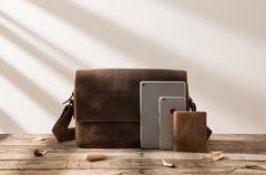 Cool Leather Coffee  Mens Messenger Bags Vintage Shoulder Bags  for Men