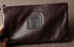 Genuine Leather Mens Clutch Cool Slim Wallet Zipper Clutch Wristlet Bag Wallet for Men Women