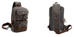 Cool Waxed Canvas Leather Mens Chest Bag Sling Bag One Shoulder Packs for men