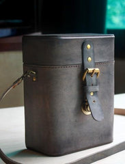 Handmade Brown Leather Mens Small Box Bag Shoulder Bag Messenger Bags for Men - imessengerbags