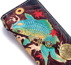 Handmade Leather Carp Mens Chain Biker Wallet Cool Leather Wallet Long Phone Wallets for Men - imessengerbags
