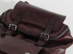 Genuine Leather Mens Cool Backpack Sling Bag Large Black Travel Bag Hiking Bag for men - imessengerbags