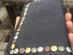 Genuine Leather Mens Cool Long Leather Wallet Biker Wallet Zipper Clutch Wallet for Men - imessengerbags