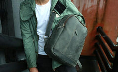 Green Mens Leather Backpack Travel Backpacks Laptop Backpack for men