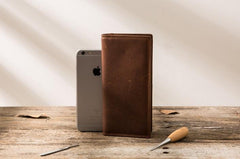 Cool Vintage Slim Mens long Wallet Leather Wallet Bifold Long Wallets for Men - imessengerbags