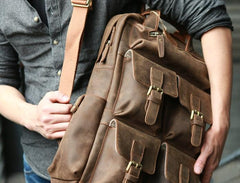 Vintage Coffee Mens Leather Backpacks Travel Backpacks Laptop Backpack for men