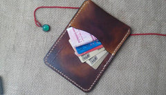 Vintage Leather Mens Slim Front Pocket Bifold Small Wallets Card Wallet for Men - imessengerbags