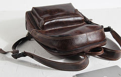 Genuine Leather Mens Cool Backpack Sling Bag Large Black Travel Bag Hiking Bag for men