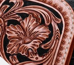 Handmade Leather Tooled Floral Mens Clutch Wallet Cool Wallet Long Wallets for Men Women - imessengerbags