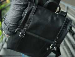 Black Leather Mens Backpack Travel Backpacks Laptop Backpack for men - imessengerbags