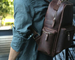 Vintage Coffee Mens Leather Backpack Travel Backpacks Laptop Backpack for men - imessengerbags