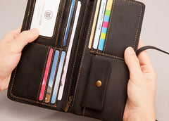Vintage Leather Long Wallets for men Bifold Men Long Wallet - imessengerbags