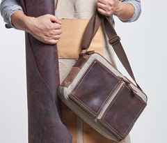 Mens Leather Canvas Gray Cool Messenger Bag Side Bag Shoulder Bag for Men - imessengerbags