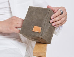 Small Canvas Leather Mens Box Bag Zipper Storage Bag Purse for Men