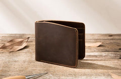Coffee Cool Leather Mens Small Wallet Bifold Vintage Slim billfold Wallet for Men - imessengerbags