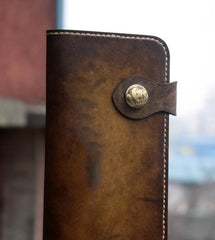 Handmade Mens Vintage Leather Long Biker Wallet Cool Long Chain Wallet for Men - imessengerbags