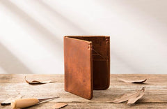 Handmade Leather Mens Small Wallets Bifold Vintage Slim billfold Wallet for Men - imessengerbags