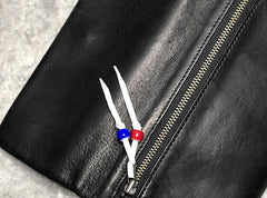 Handmade Genuine Leather Mens Clutch Cool Slim Wallet Zipper Clutch Wristlet Wallet for Men - imessengerbags