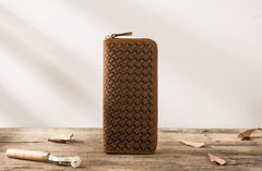 Cool Leather Mens Braided Long Zipper Clutch Wallet Long Wallet for Men - imessengerbags