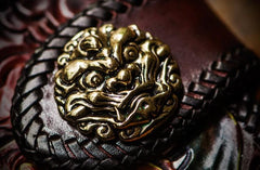 Handmade Leather Chinese Lion Mens Chain Biker Wallet Cool Leather Wallet With Chain Wallets for Men