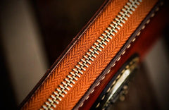 Handmade Leather Tibetan Mens Chain Biker Wallet Cool Leather Wallet Long Clutch Wallets for Men