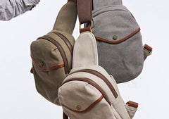 Cool Gray Canvas Mens Sling Bag Chest Bag One Shoulder Packs for men