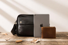 Cool Leather Black Mens Messenger Bag Vintage Shoulder Bag  for Men