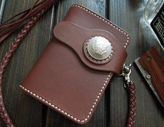 Handmade Leather Biker Wallet Mens Cool Short Chain Wallet Trucker Wallet with Chain