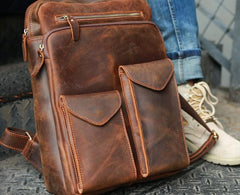 Cool Brown Leather Mens Backpack Travel Backpacks Laptop Backpack for men - imessengerbags