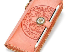 Handmade Leather Mens Chain Biker Wallet Cool Leather Wallet Long Phone Wallets for Men - imessengerbags