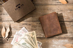 Cool Leather Vintage Mens Slim Small Wallets Zipper billfold Wallets for Men - imessengerbags